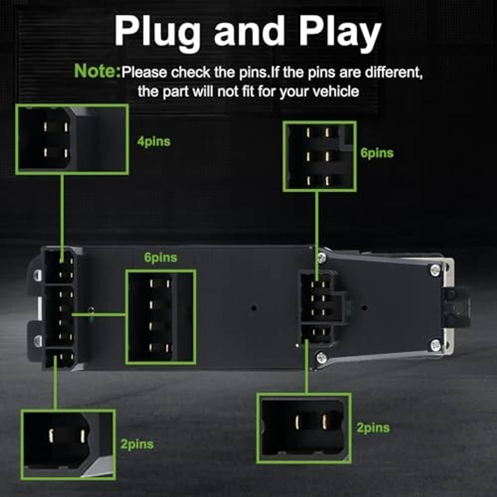 Window switch with plug connector ports and pin layout, plug-and-play view