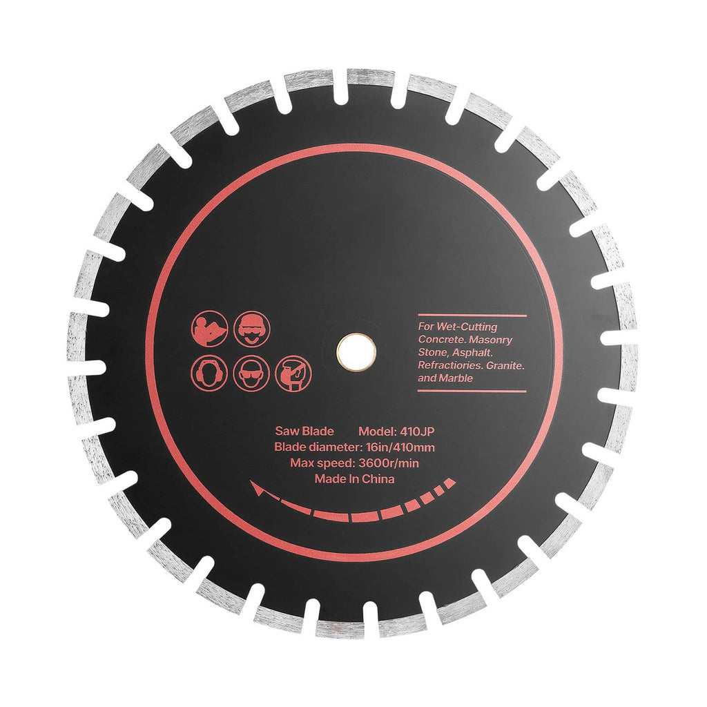Diamond blade saw, 16 in, black with red ring, wet/dry cutting segments