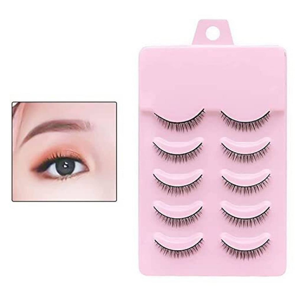 Pack of 5 short black false eyelash strips with natural look, on pink card