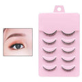 Pack of 5 short black false eyelash strips with natural look, on pink card
