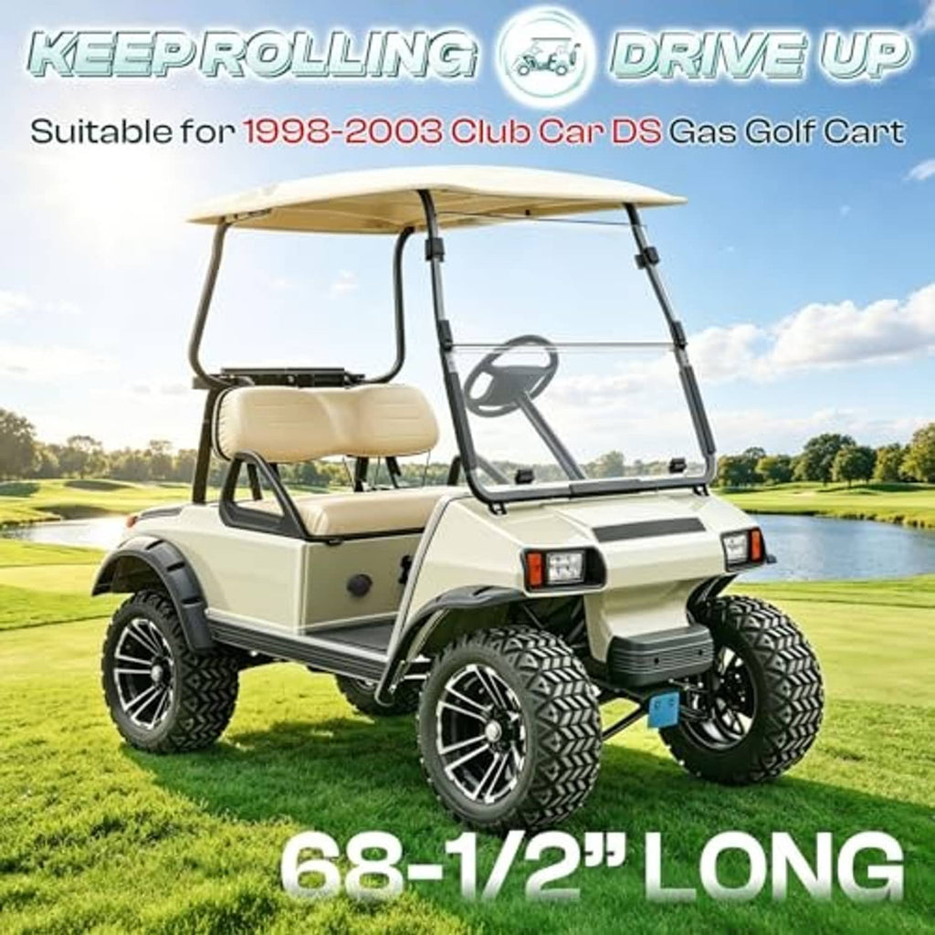 Gas golf cart with beige seats and front end