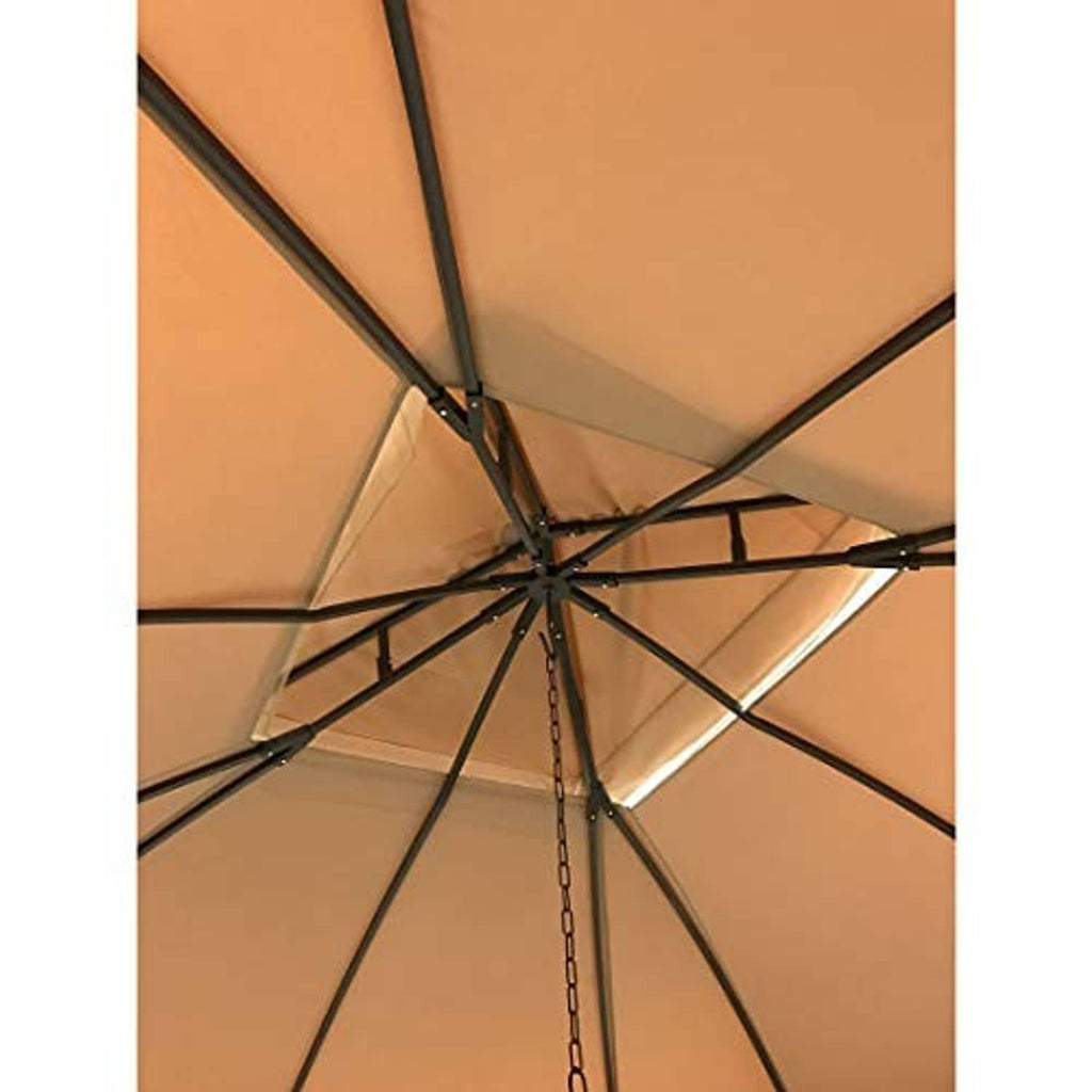 Beige gazebo canopy top with internal frame ribs and cross braces