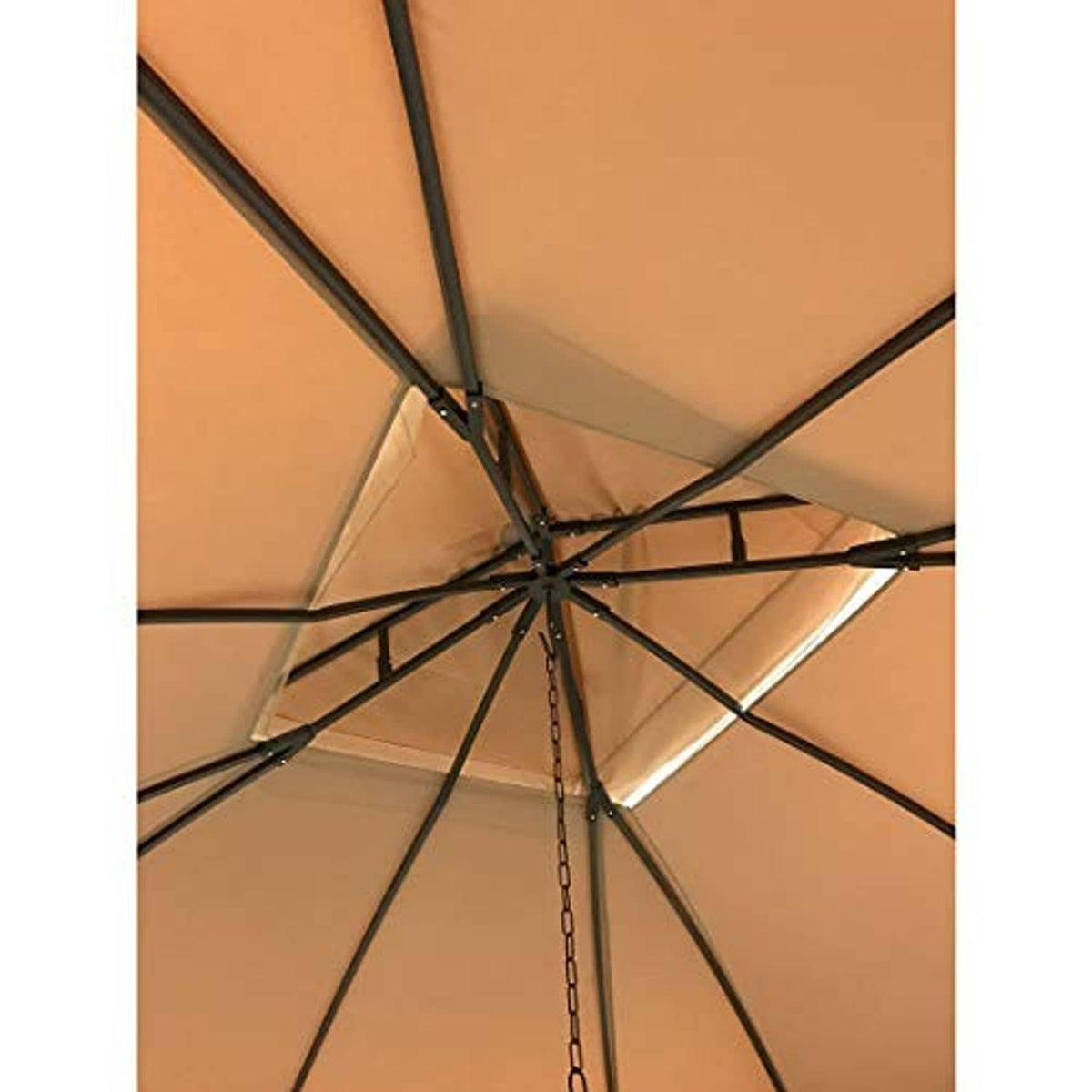 Beige gazebo canopy top with internal frame ribs and cross braces