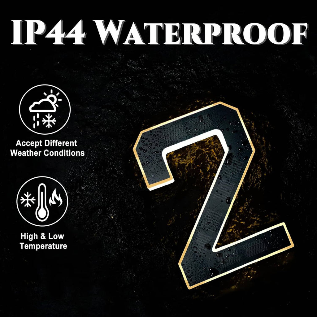 Waterproof solar house number light, black digits with glowing white digit 9