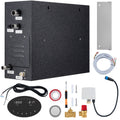 12 kW steam generator sauna unit, black textured housing with controller and hoses