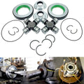 Front axle seal and greaseable U-joint kit parts with seals, washers, and snap rings