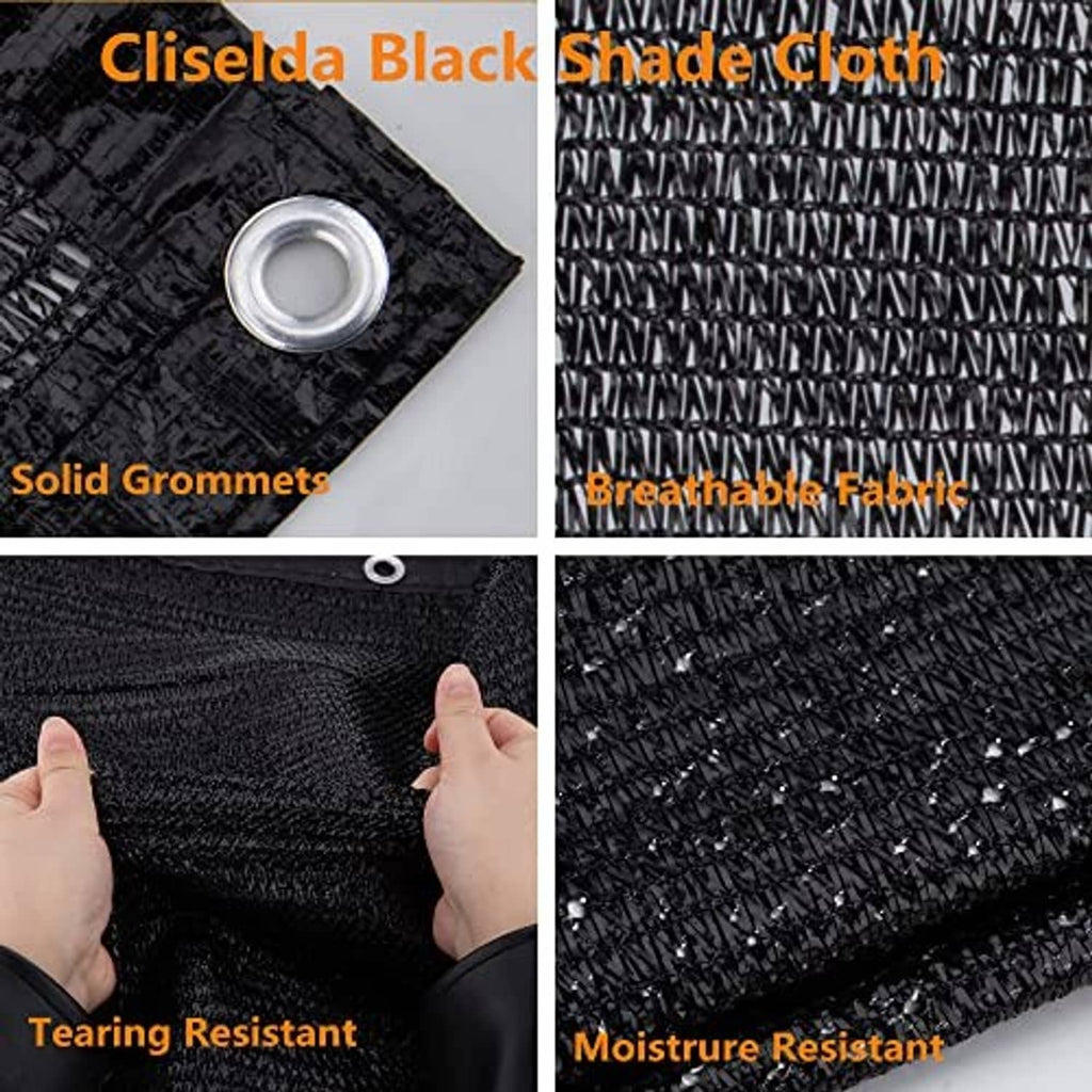 Black shade cloth close-up showing metal grommets and textured woven mesh fabric