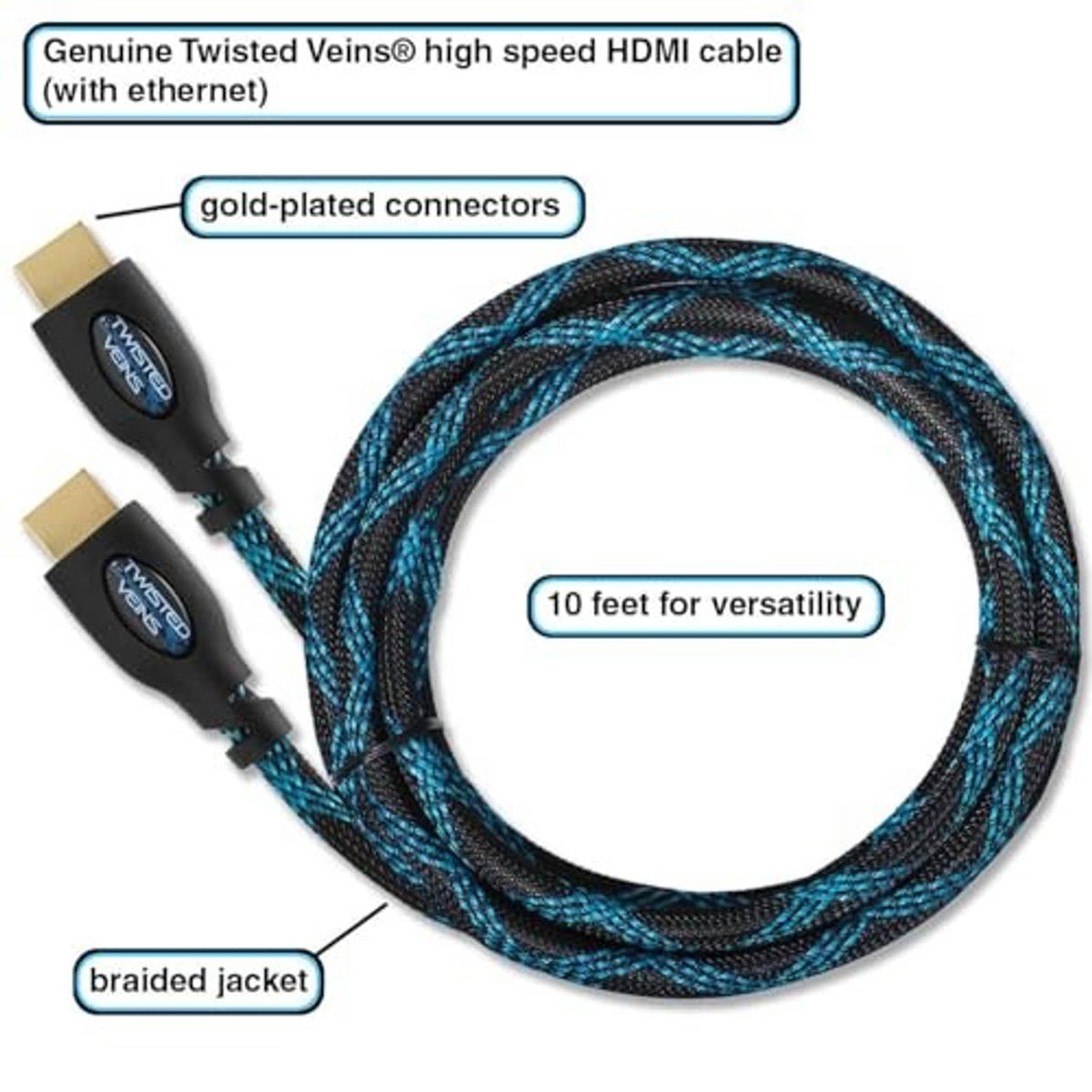 10 ft braided HDMI cable with gold-plated connectors