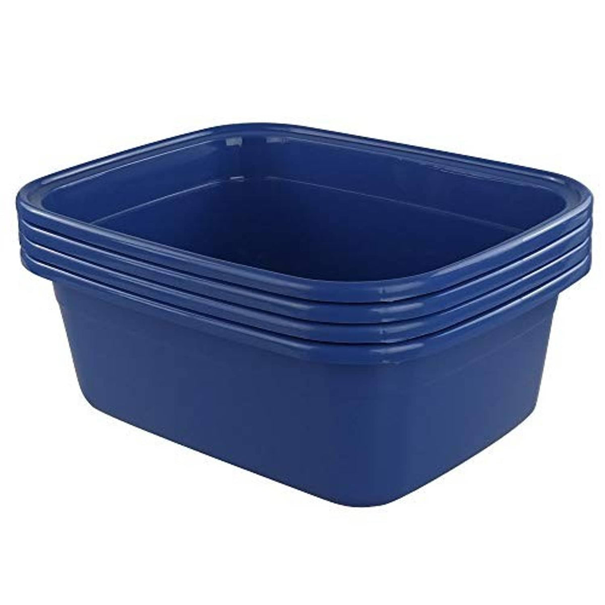 Blue plastic washing basin with wide rectangular shape and smooth rim