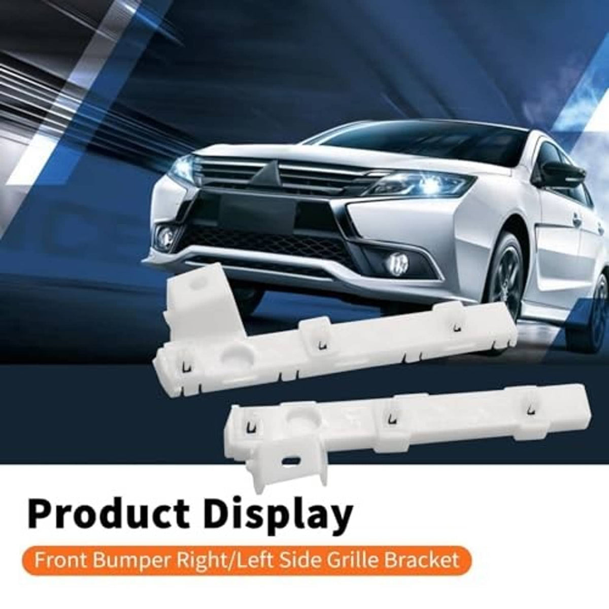 White front bumper grille bracket pieces with mounting tabs and holes