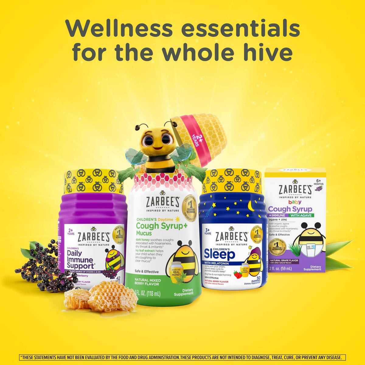 Zarbee's kids wellness products lineup featuring Regularity Support prebiotic powder jar