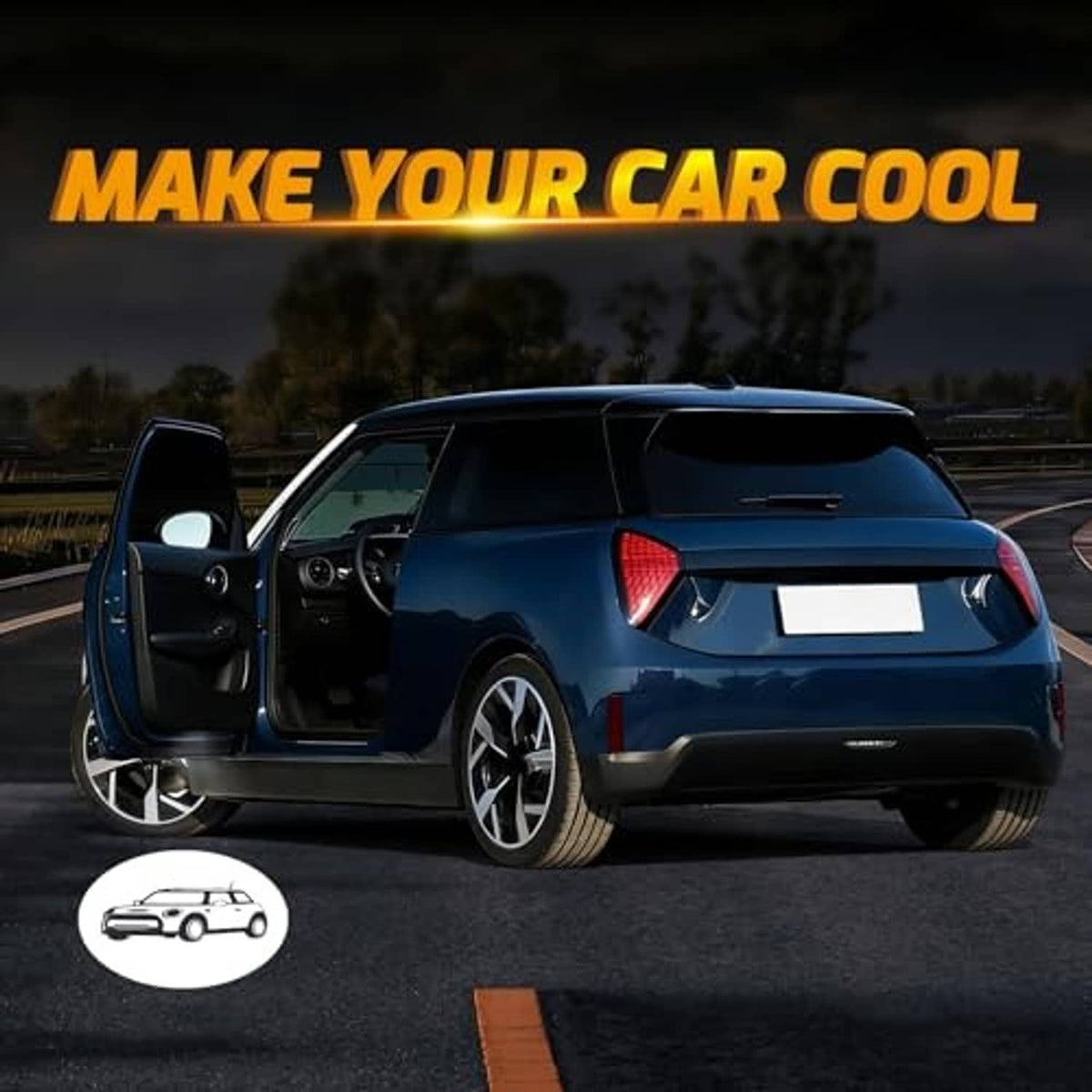 Car door projector lights on a vehicle projecting a white car logo