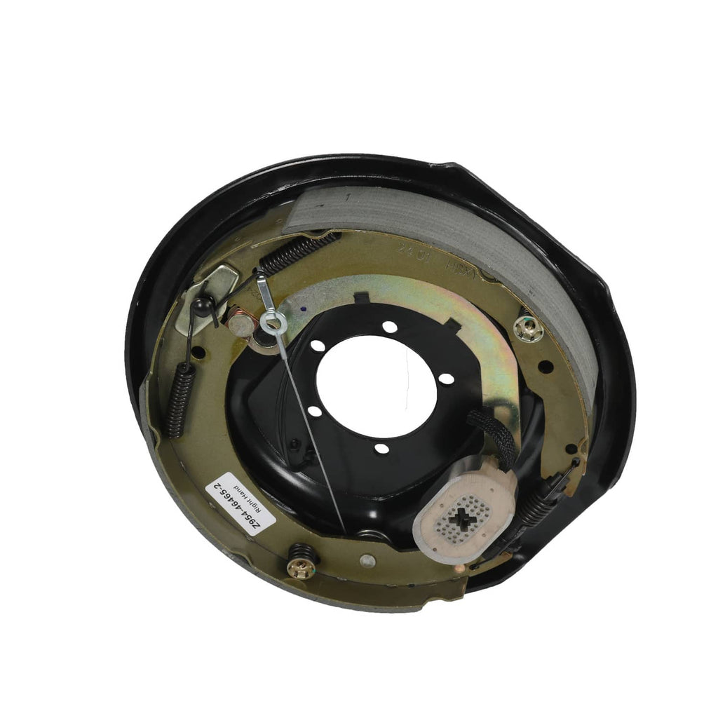 Trailer brake backing plate assembly with black backing and mounting flange