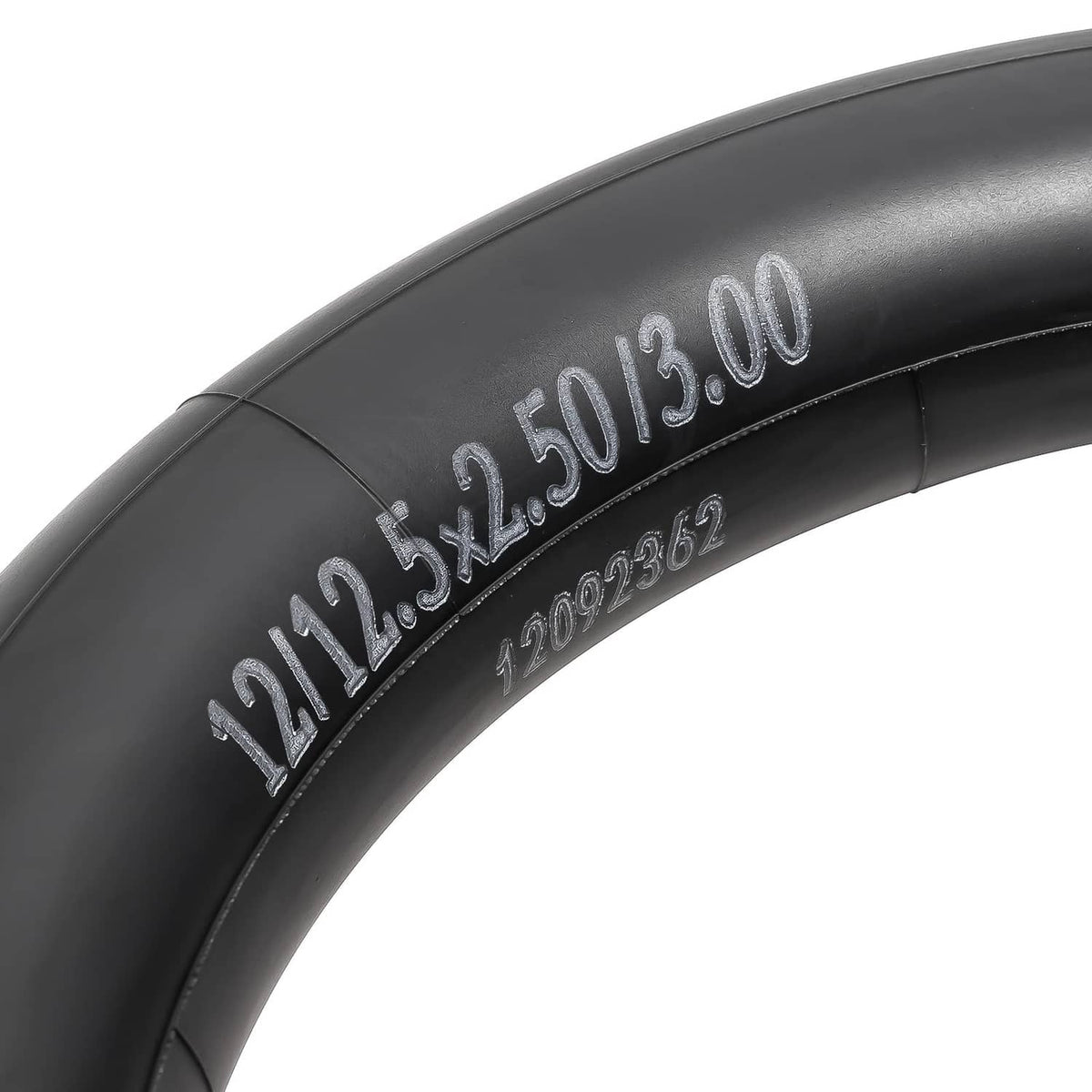 Black scooter inner tube with embossed size markings 12x2.5/3.0
