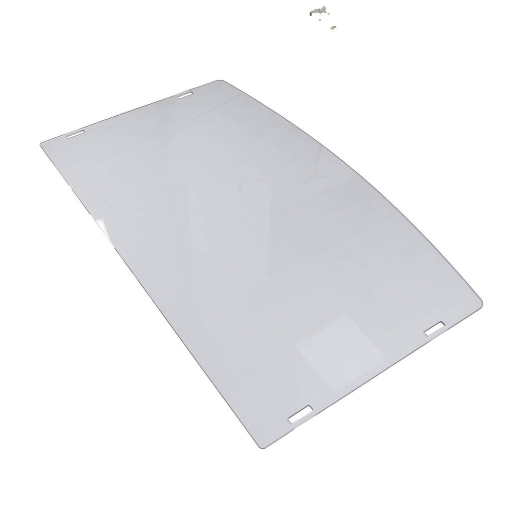 Front windshield panel with angled shape and side slots for mounting hardware