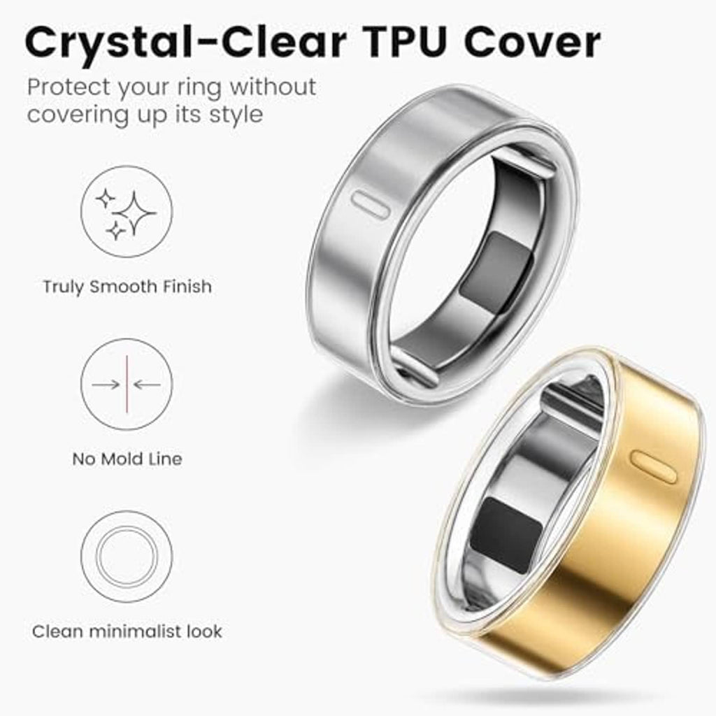 Clear TPU ring cover on metal-colored frame, with second cover in gold tint
