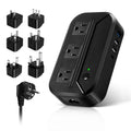 Universal voltage converter with multiple plug adapters and USB ports on device body