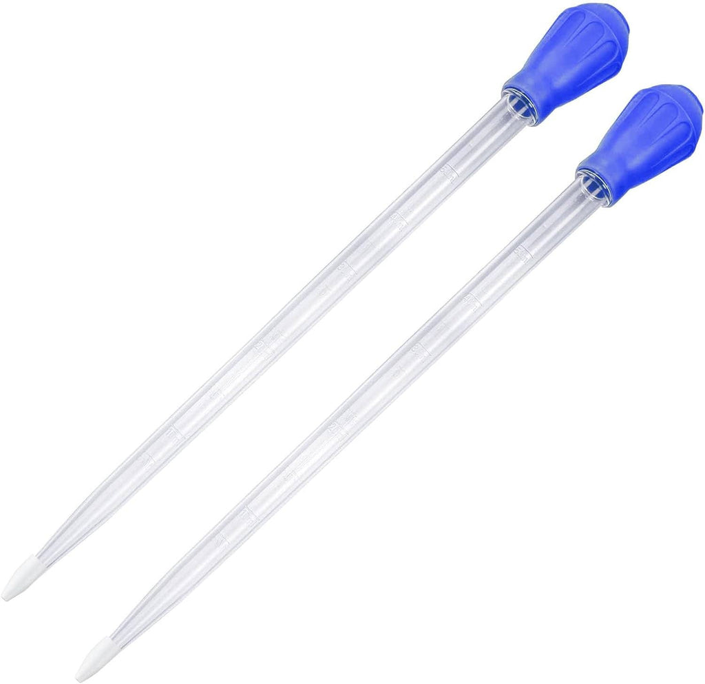 Clear aquarium feeding tubes with blue caps, two-piece siphon style.