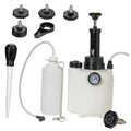 Manual brake fluid bleeder kit with white 1L waste bottle, gauge, and hoses