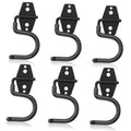 6-pack black metal S hook hangers with mounting plates and screw holes