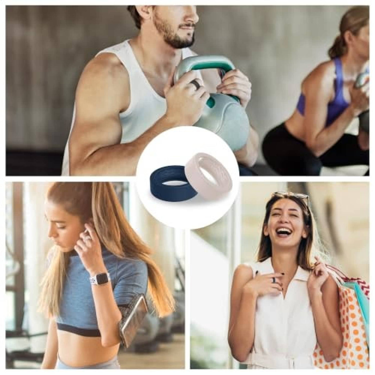 Silicone ring covers in dark blue and light starlight for everyday workouts and travel