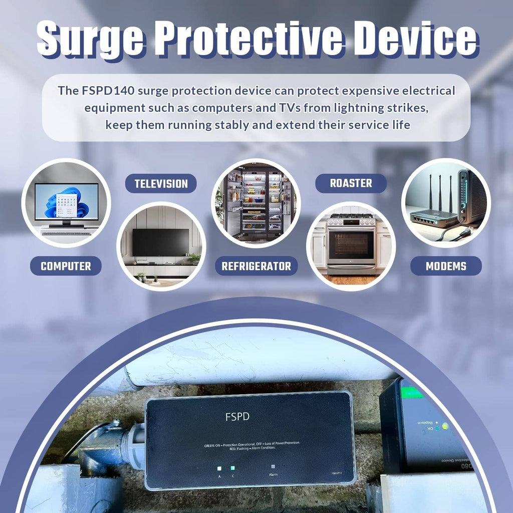 Surge protective device unit with black faceplate in a protective enclosure
