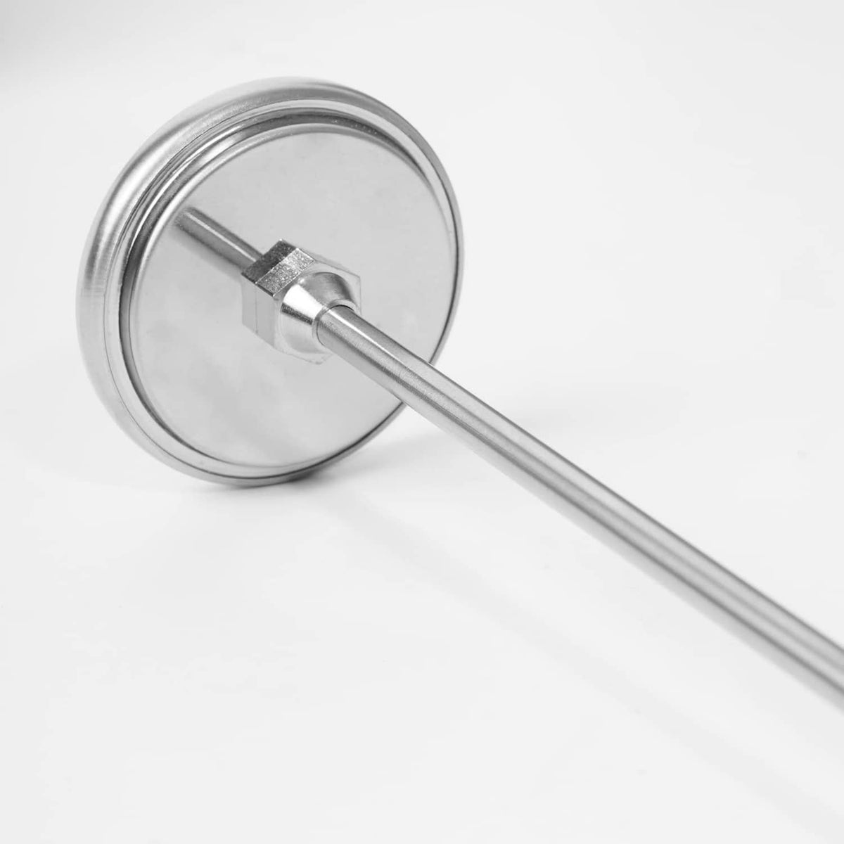 Stainless steel soil thermometer with circular cap and straight probe