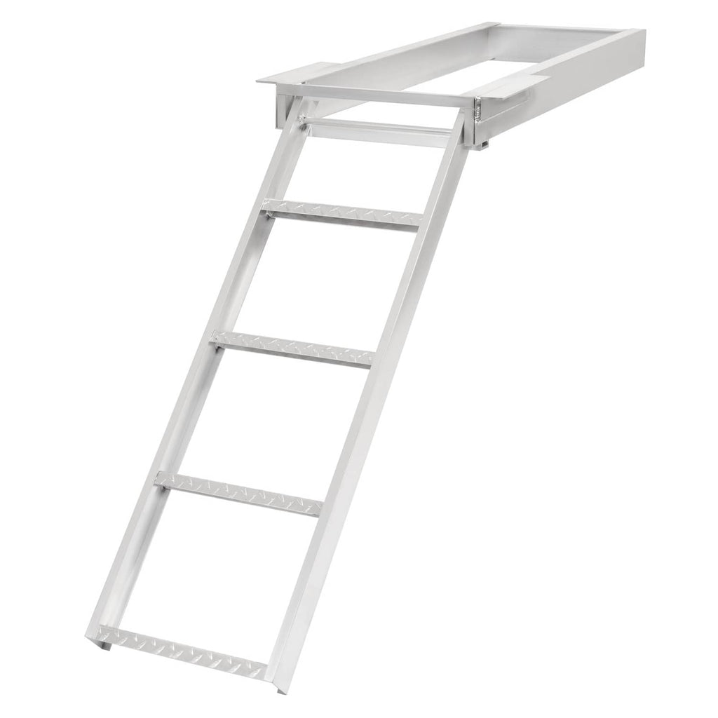 4-step aluminum under-deck boat ladder with mounting platform, silver finish