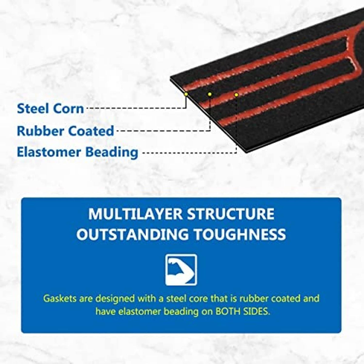 Differential cover gasket cross-section with rubber-coated steel core and elastomer bead
