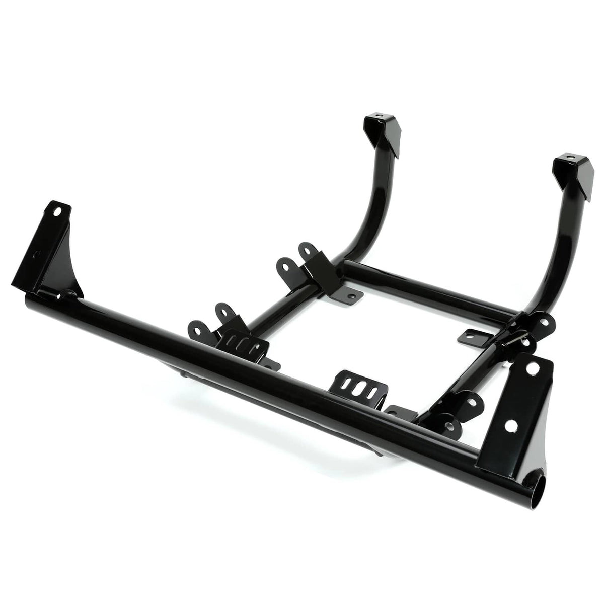 Powder-coated black lift kit crossframe with support brackets and mounting feet