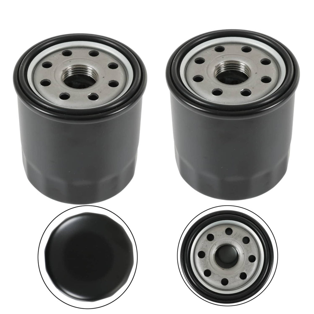 Hydraulic oil filter canisters, black cylindrical housings with metal threaded centers