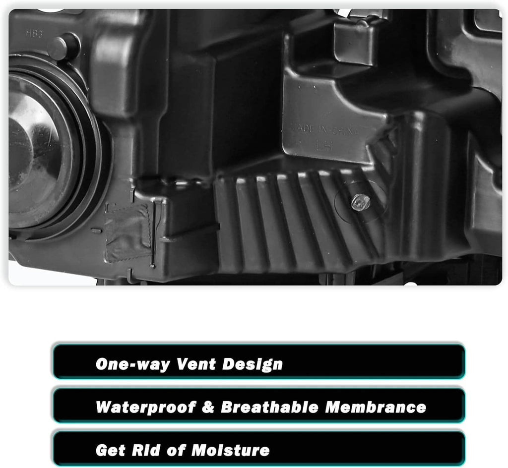 Black vented headlight housing interior with textured panels and mounting points