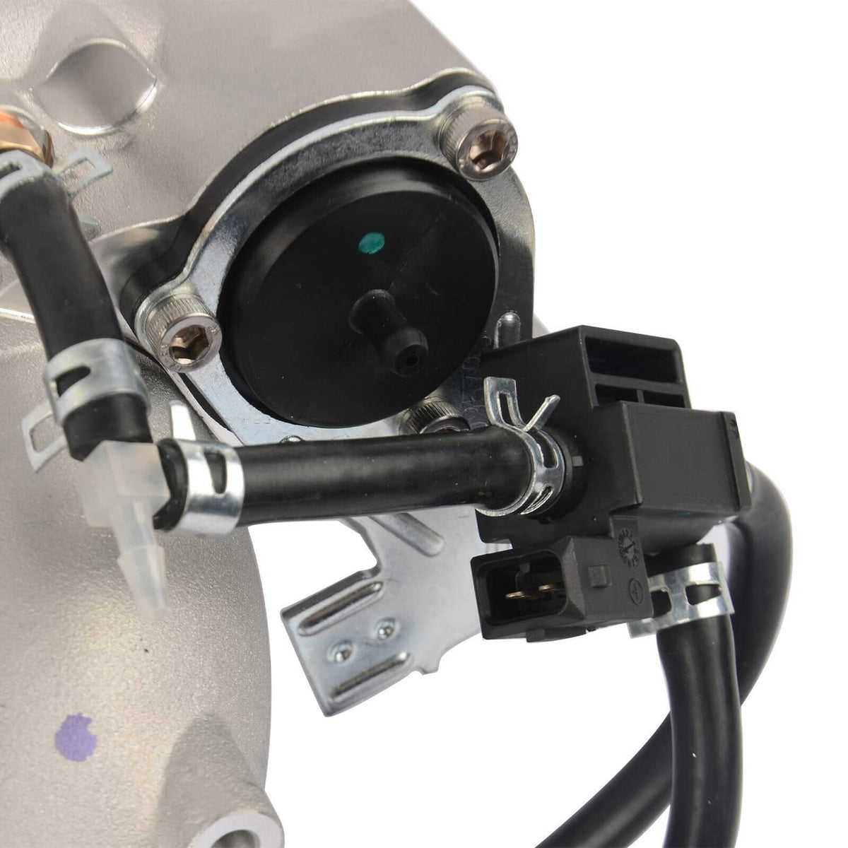 Turbocharger actuator side with circular cover and electrical connector