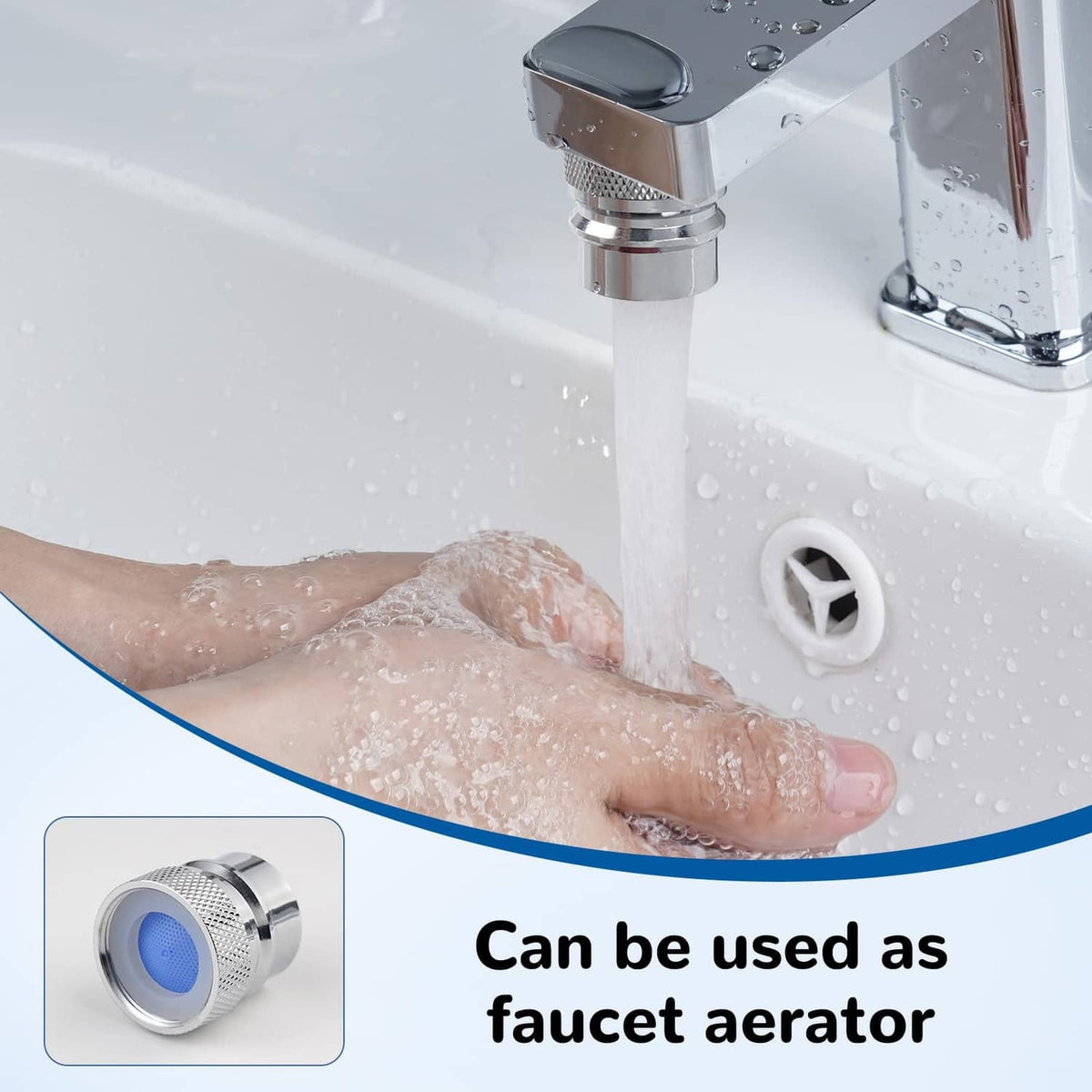 Chrome faucet-to-dishwasher adapter fitted on a sink faucet aerator