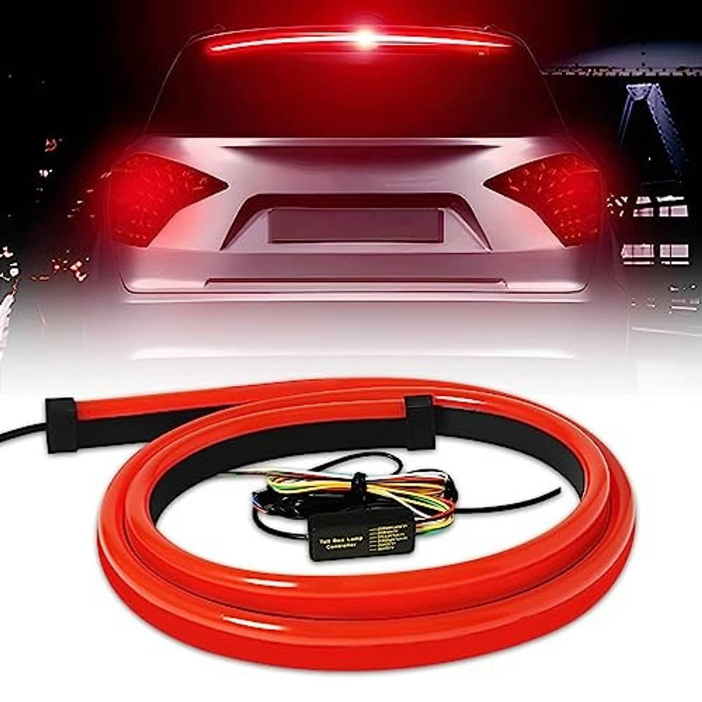 Red LED third brake light strip with coiled flexible band and wiring controller