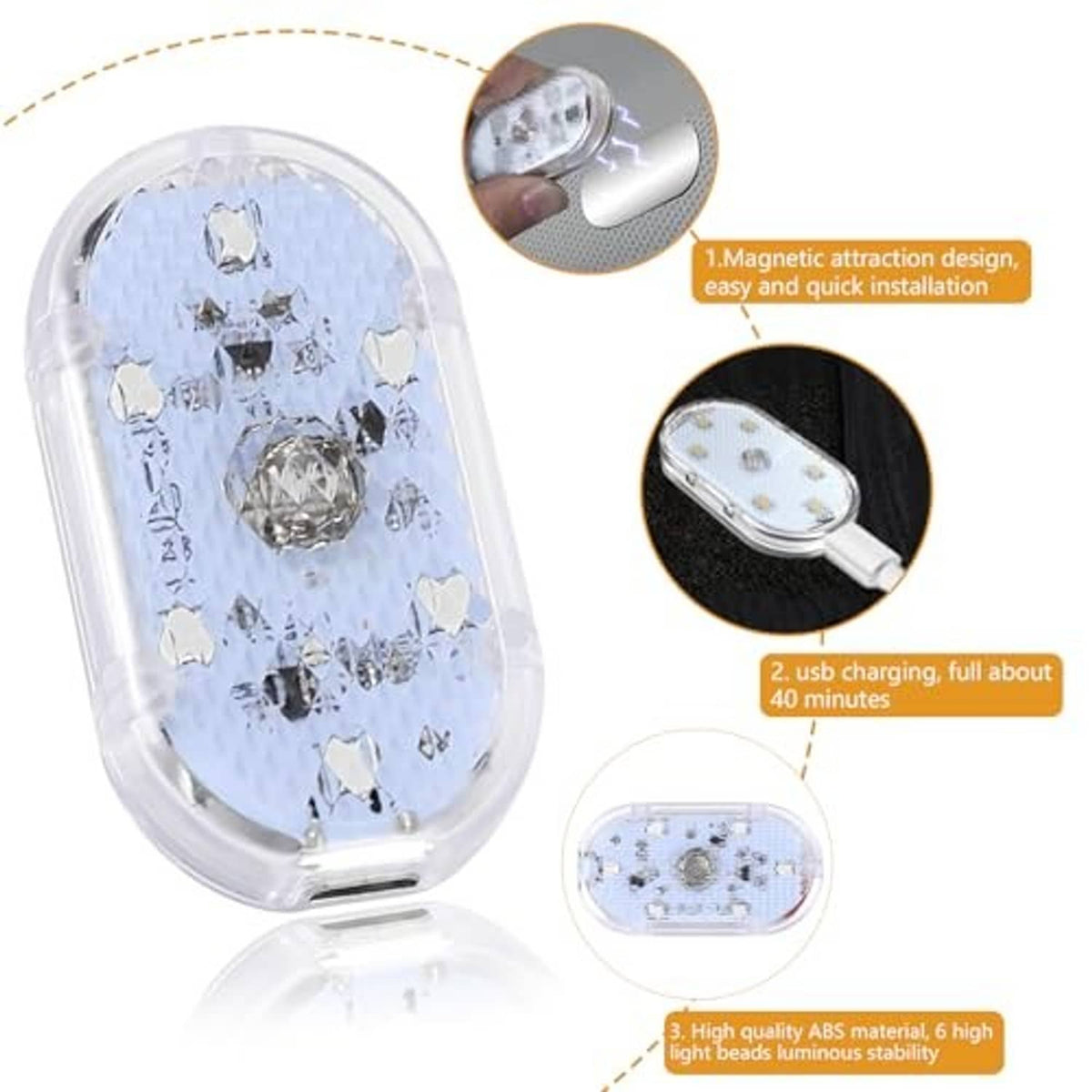 Clear oval wireless LED interior light with multiple bright blue LED points
