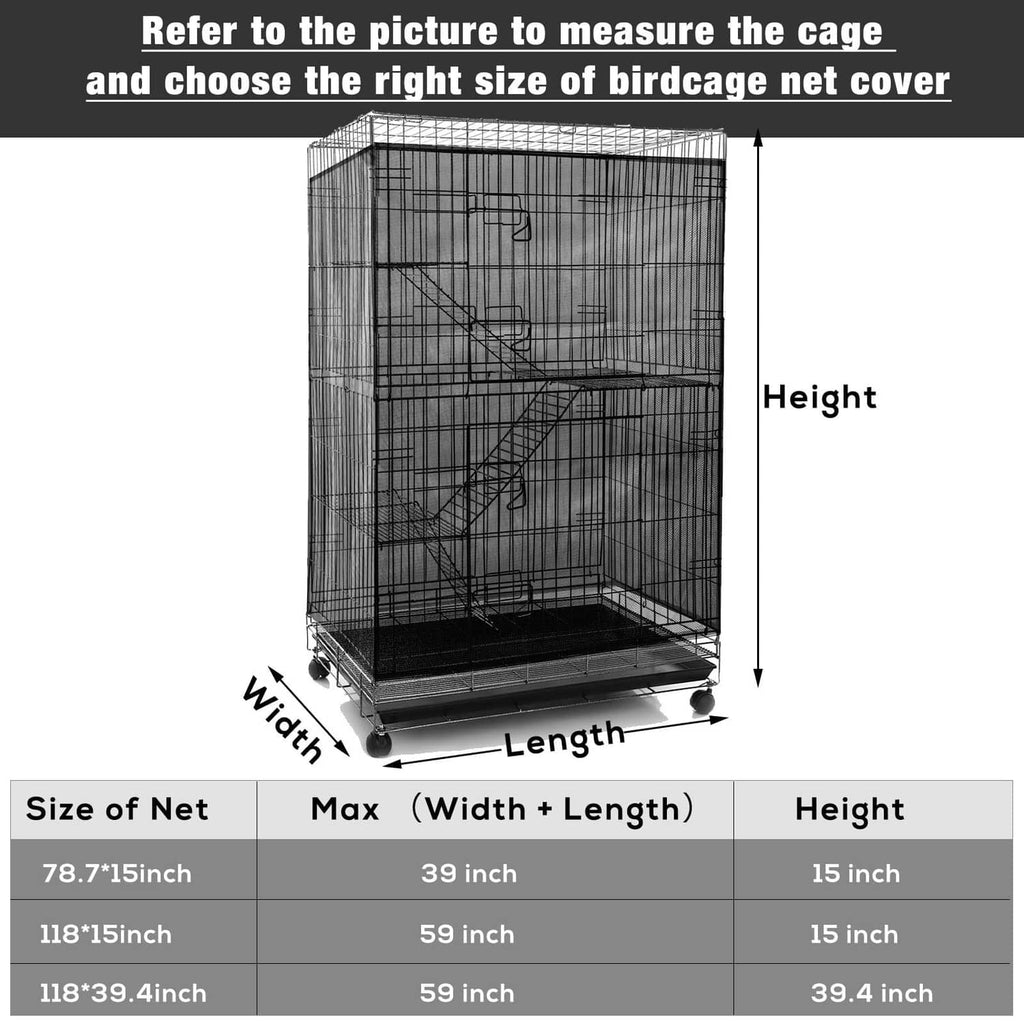 Black birdcage cover net sized to fit a wire bird cage, full height coverage