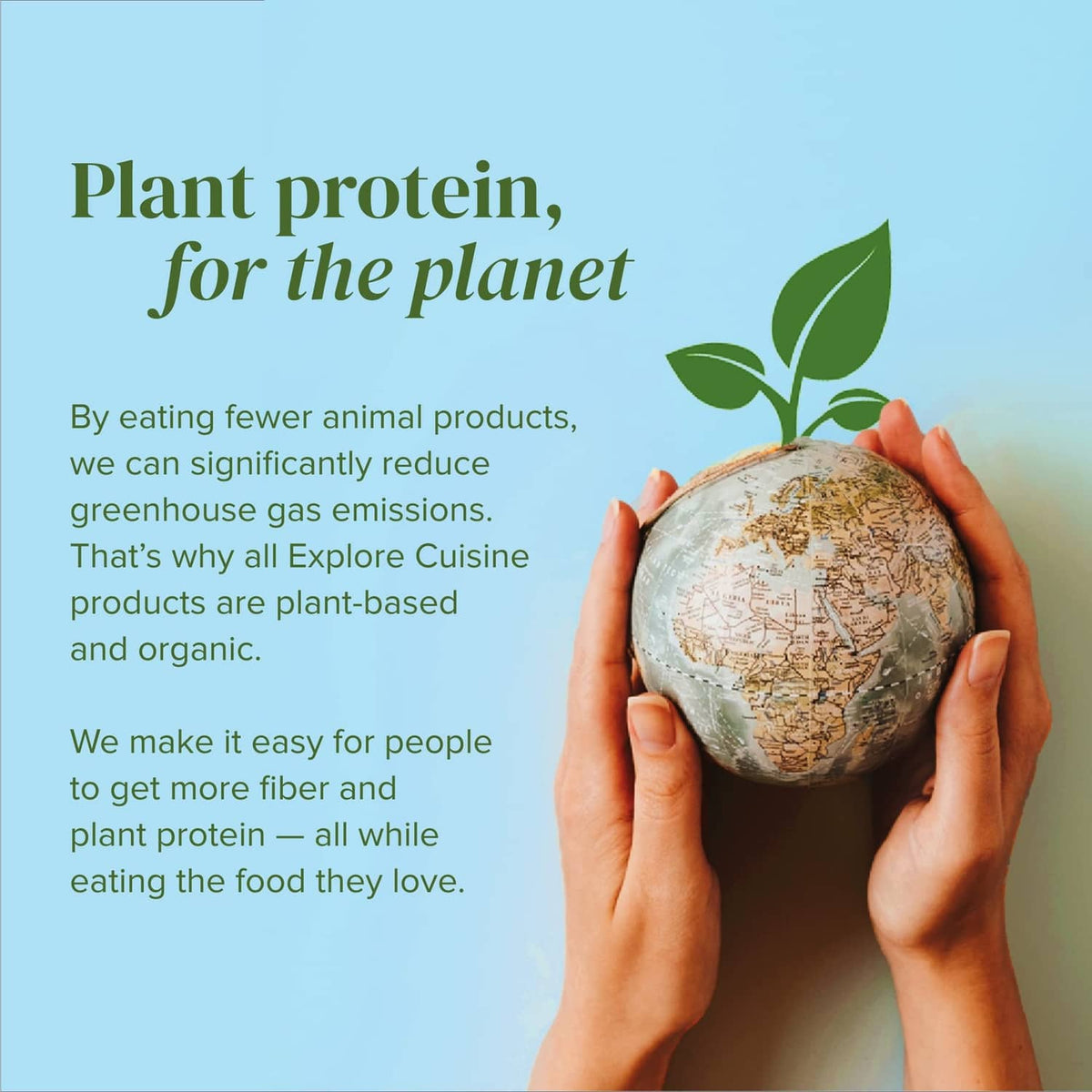 Explore Cuisine plant protein message with globe and leaves