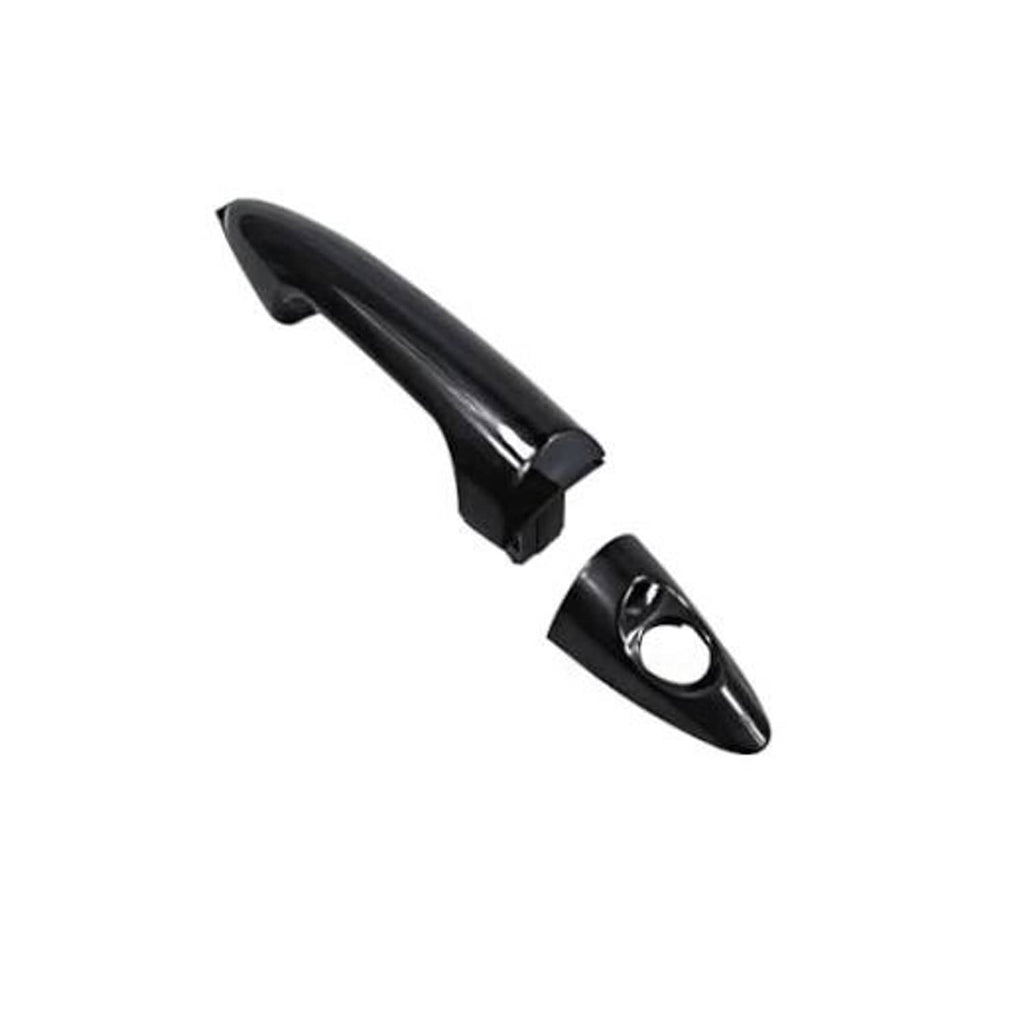 Black passenger-side exterior door handle, glossy with round keyhole