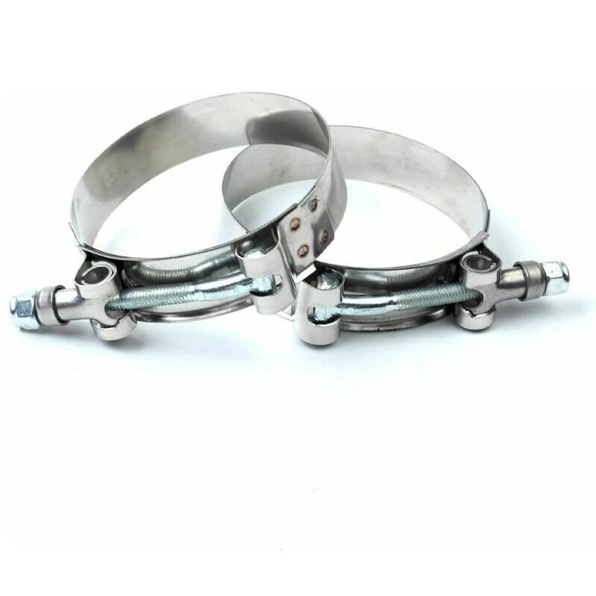 Stainless steel intercooler hose clamp kit with tightening hardware and mounting bands