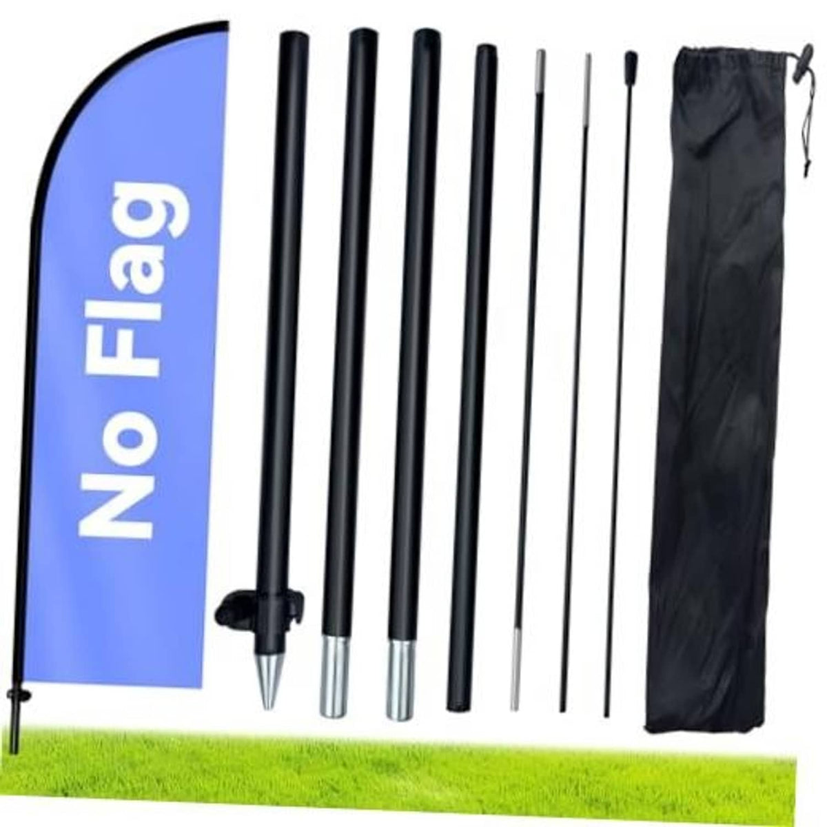 Feather flag pole kit with ground spike, aluminum poles, and black carry bag