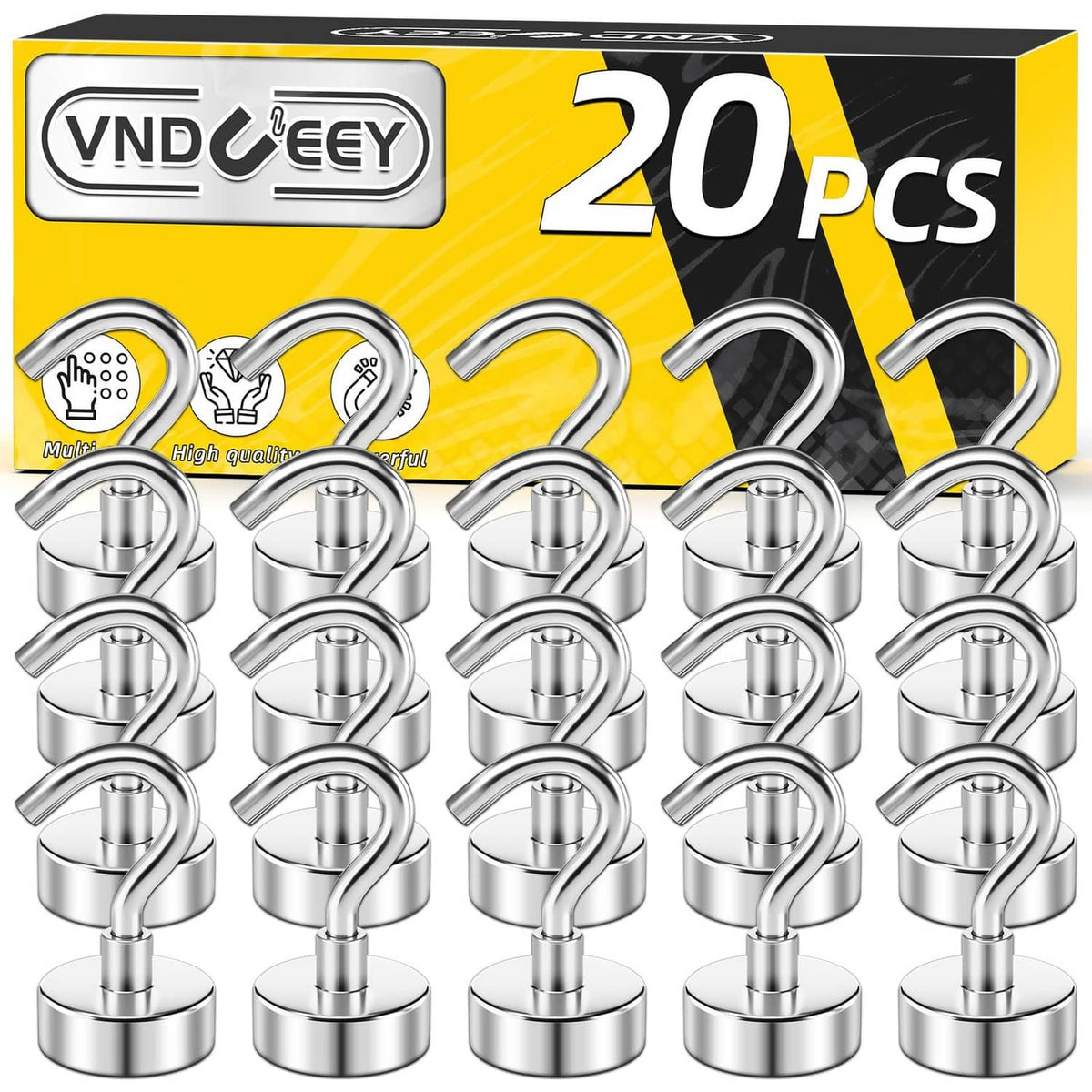 Silver magnetic hooks set of 20, curved S design with round base