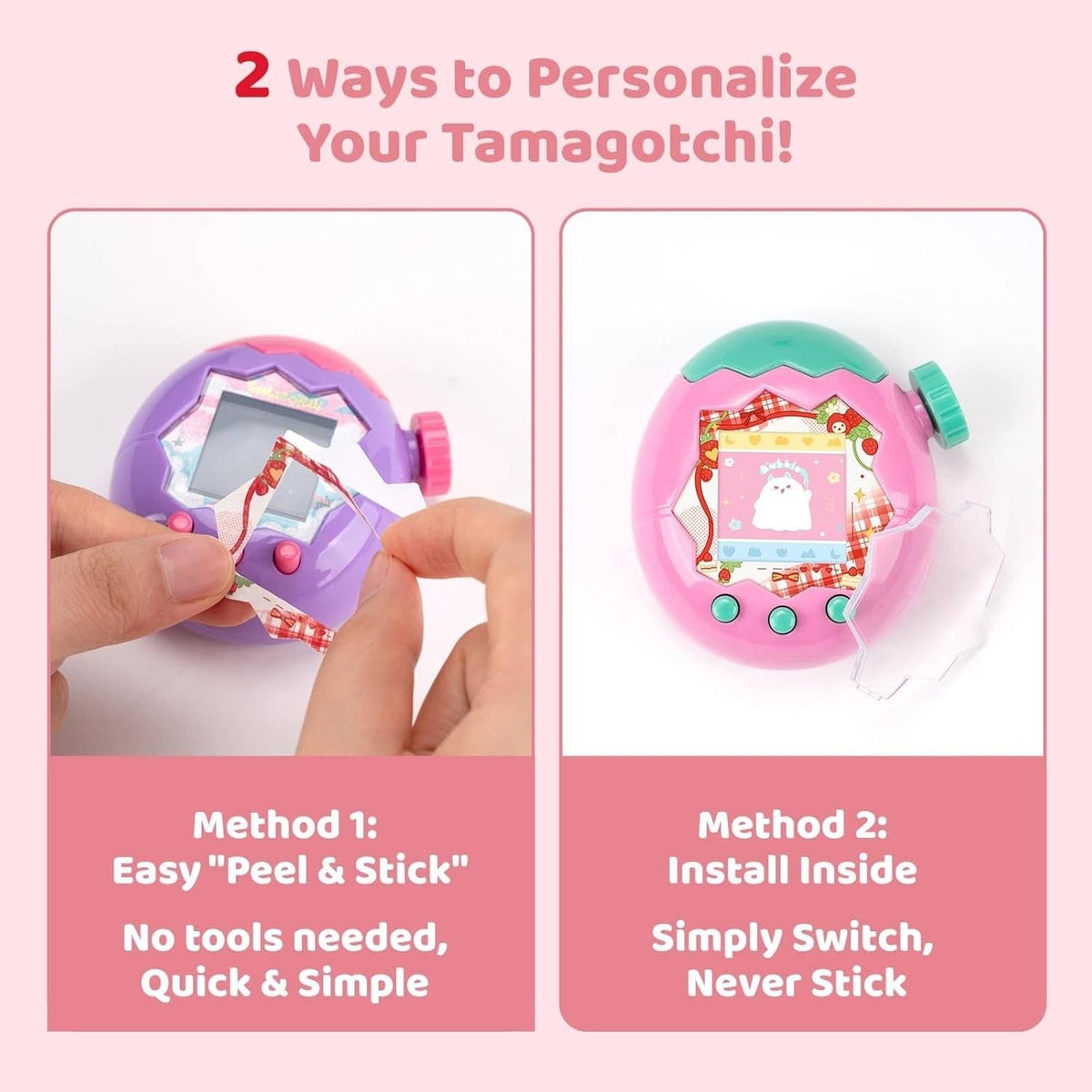 Illustrated instructions for inserting decals into the red bubble protective case