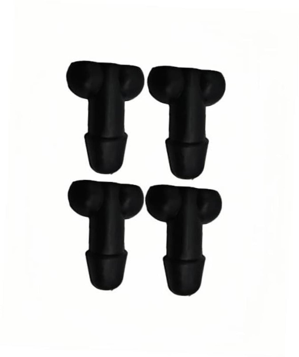 Set of four black valve stem caps, T-shaped rubber covers for wheel valves