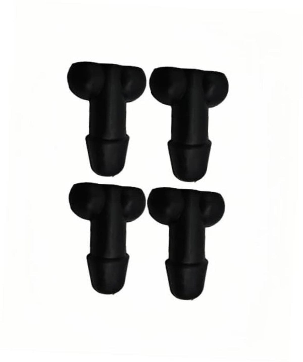 Set of four black valve stem caps, T-shaped rubber covers for wheel valves
