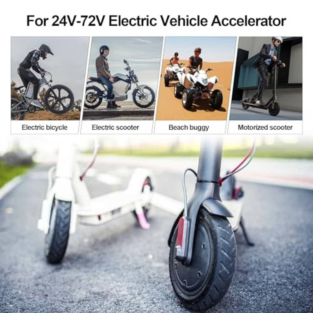 Electric scooter with handlebar-mounted thumb throttle for 24V–72V acceleration