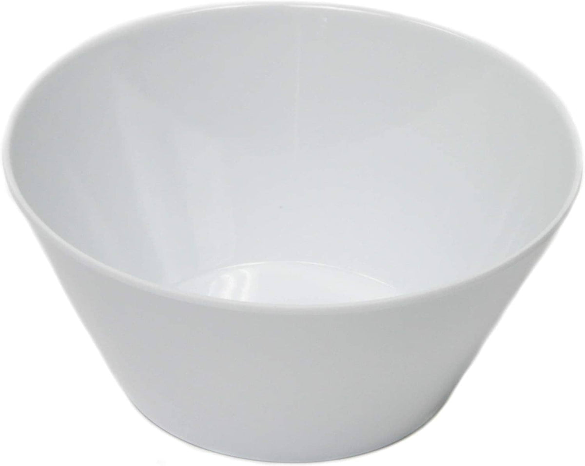 White plastic salad bowl with smooth interior and tapered shape