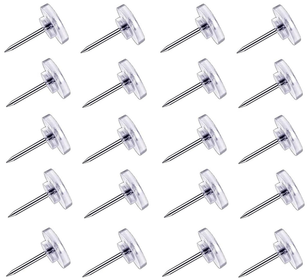 Clear thumbtacks with flat transparent heads and steel pins
