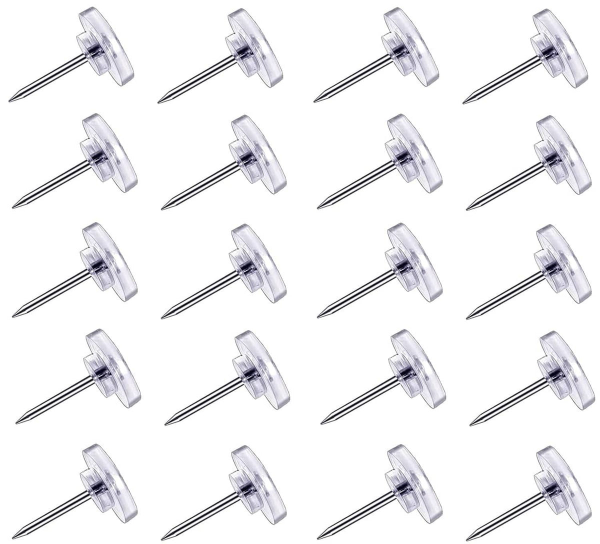 Clear thumbtacks with flat transparent heads and steel pins