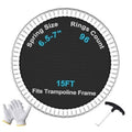 Black trampoline replacement mat with silver spring ring edge and reinforced border